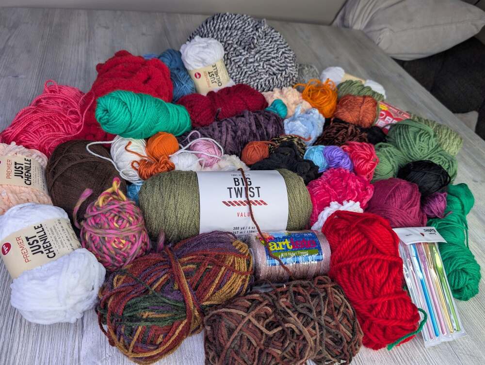 Large Assorted Yarn Lot with Susan Bates Crochet Hooks